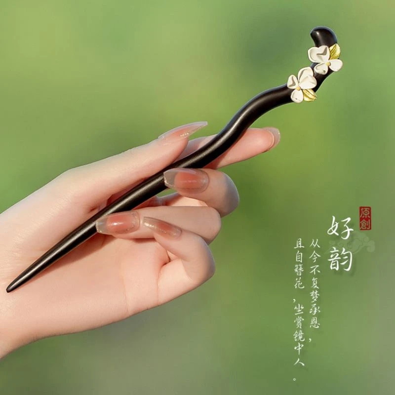 天然檀木古典黑檀木发簪女高级感气质盘发簪子现代简约
