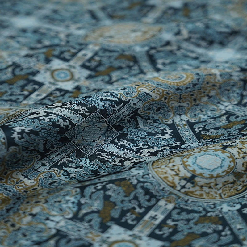 上久楷宋锦【蓝色變龙凤纹】140门幅桑蚕丝面料【一经裁剪概不退换】