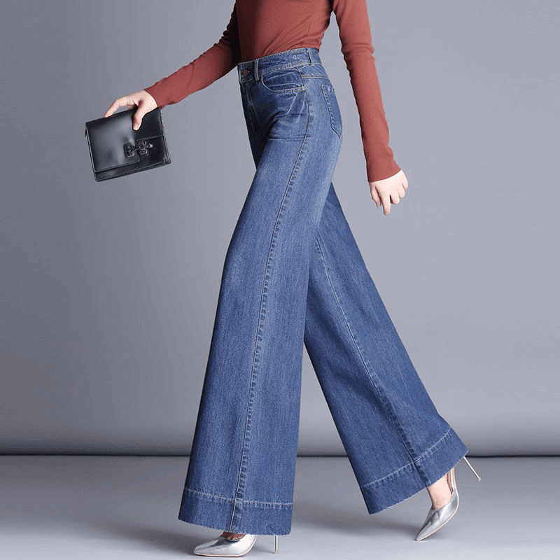 2023春秋季牛仔阔腿裤女长裤高腰直筒垂感裤牛仔裤拖地裤喇叭裤女
