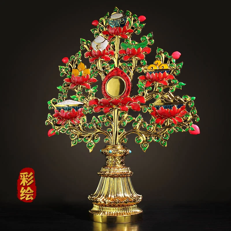 摆件合金八瑞物组合家用彩绘吉祥八瑞树总集工艺品镶宝石