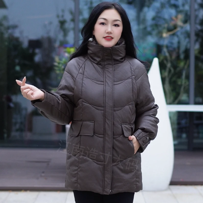 冬季手长款皮棉服新款时尚面包领插肩袖大码气质显瘦女士外套1827