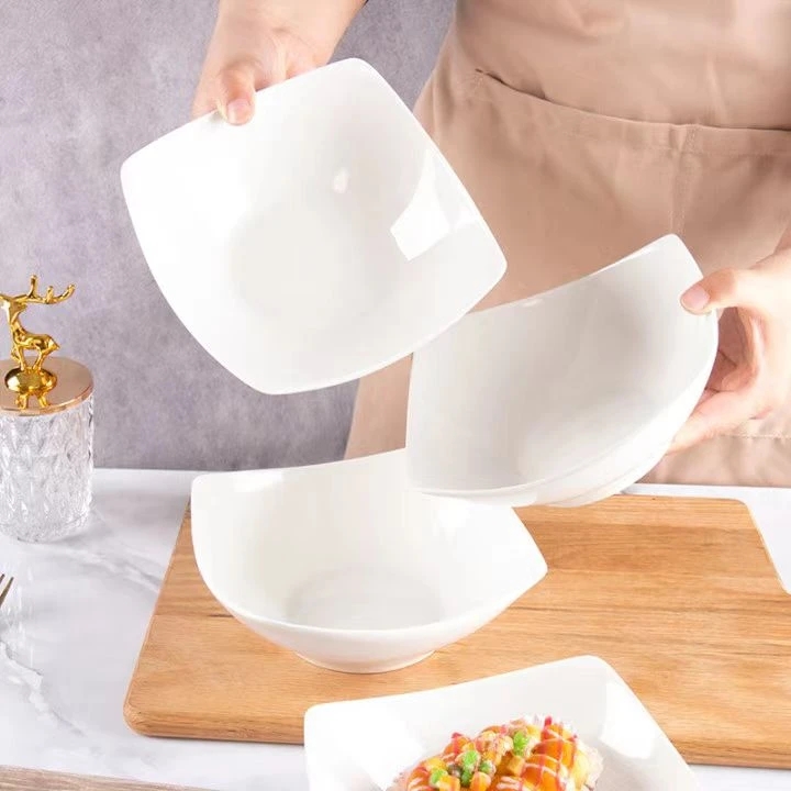 8英寸加深加厚纯白四角菜盘4只装 破损联系客服