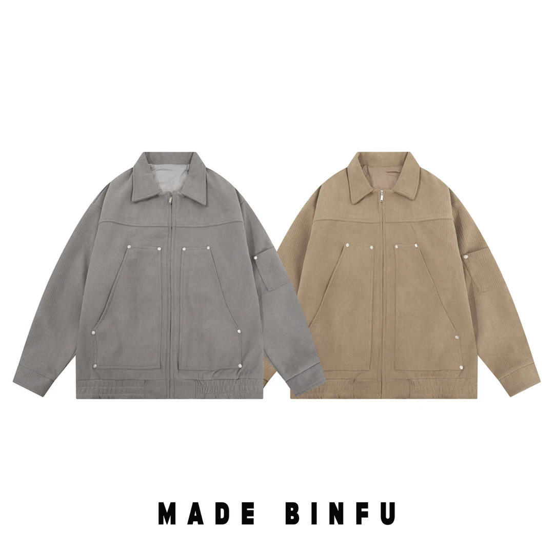 BINFU 崽崽 秋季新款宽松美式复古风灯芯绒男女同款翻领夹克外套