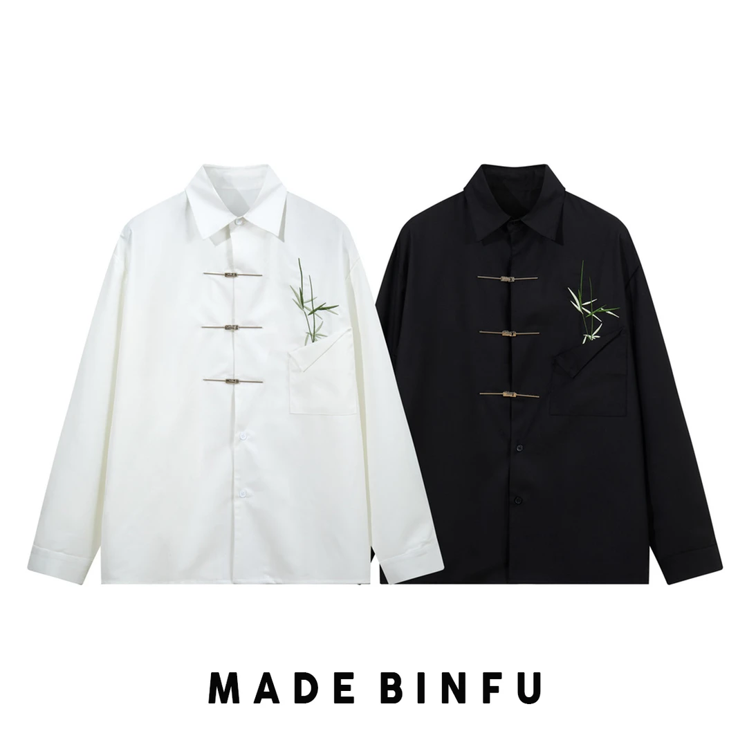 BINFU 新中式复古风衬衣中国风男女同款国潮宽松潮流长袖衬衫C007