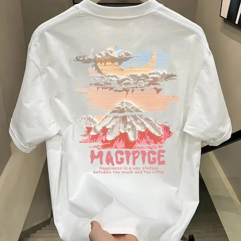 夏季潮流休闲百搭男士短袖打底衫潮牌圆领白色T恤高端t恤美式ins