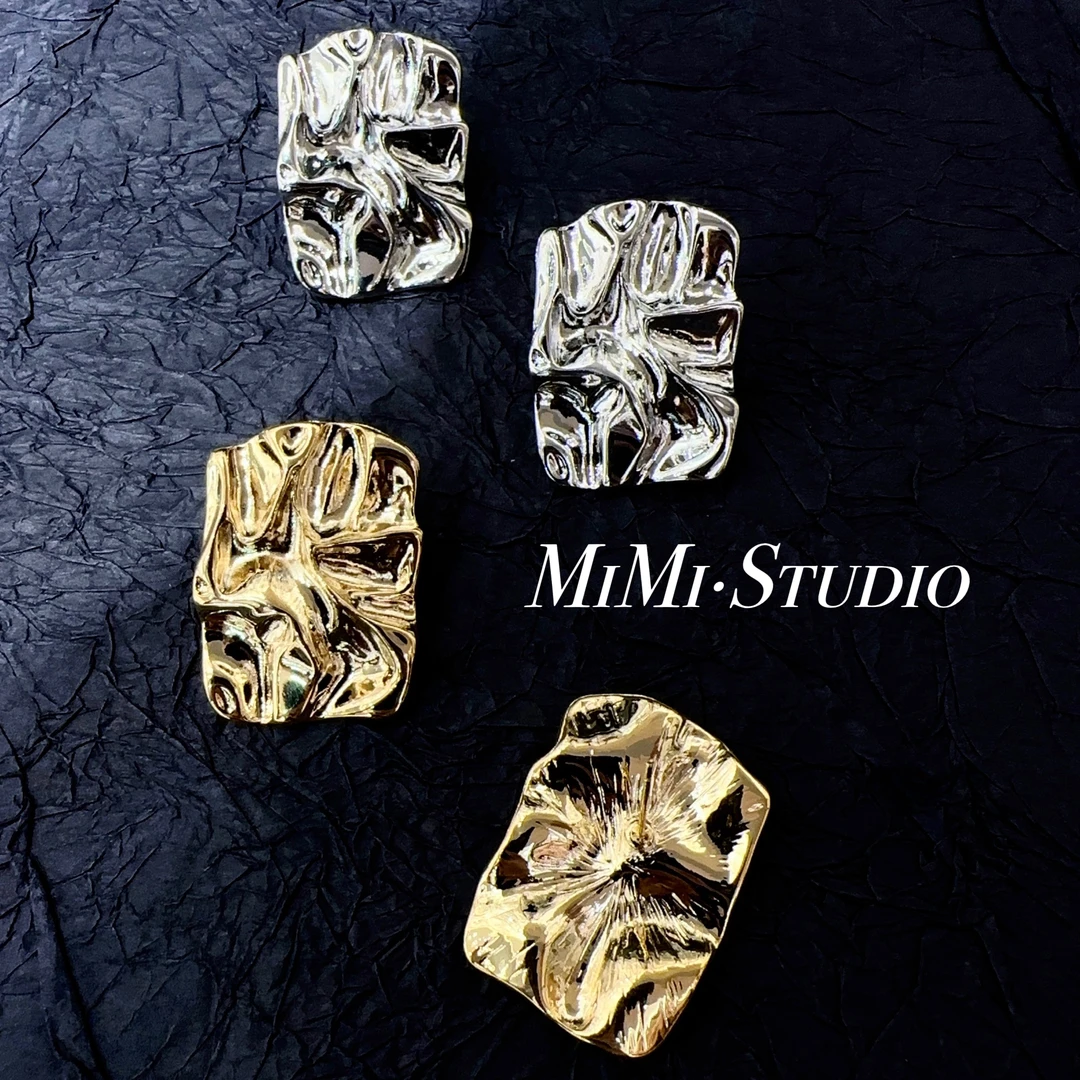 铜合金耳饰 欧美时尚（锡纸褶皱）长形大气耳钉