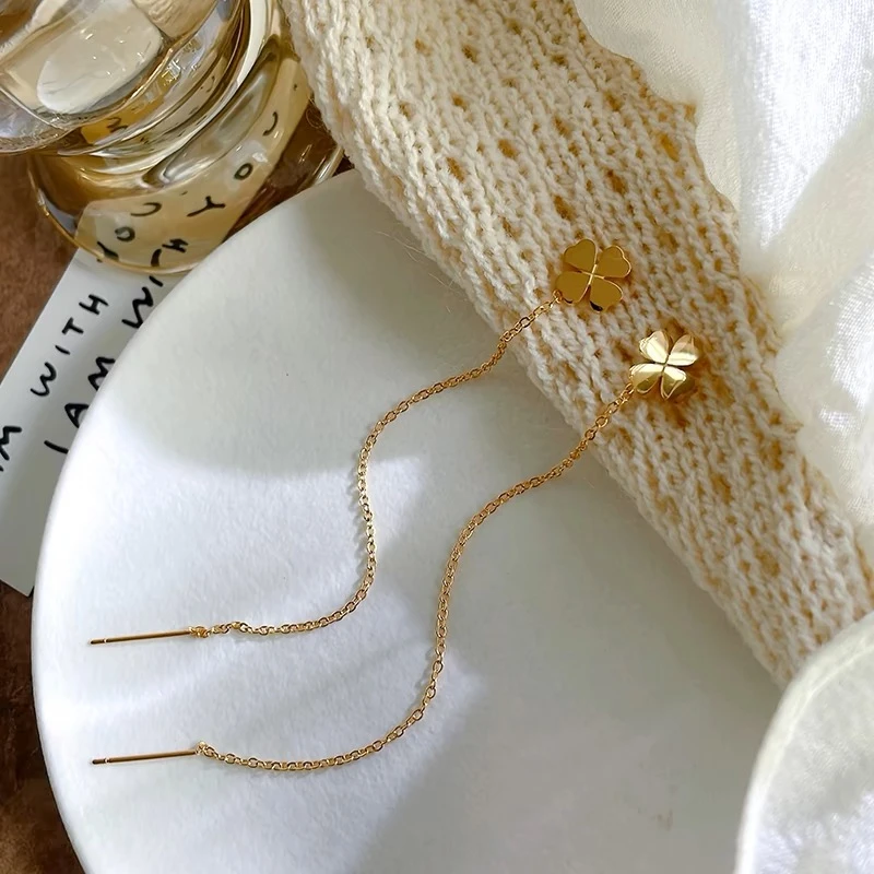 GEFFETA/格菲塔   幸运四叶草耳线2025年新款轻奢流苏耳环