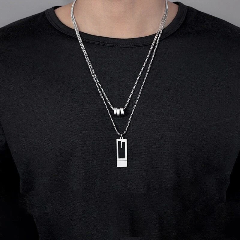 钛钢项链 重工毛衣链黑牌两条单叠戴项链欧美高级感秋冬饰品长款