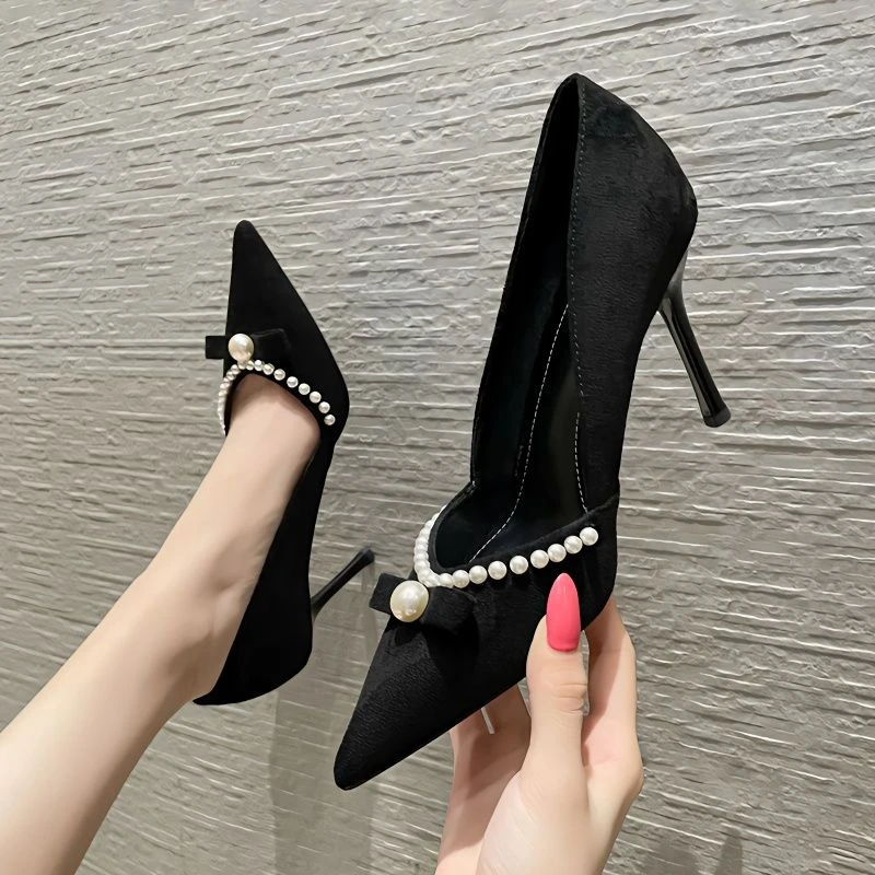 黑色晚礼服高跟鞋女2024年秋季新款设计感小众气质细跟时尚单鞋女