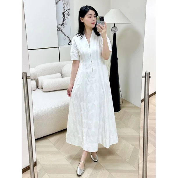 GIRDEAR/哥弟新中式白月光设计复古气质拉链短袖连衣裙1500537