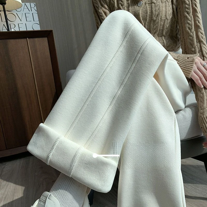 加绒阔腿香蕉裤春秋2023新款高腰宽松百搭显瘦休闲直筒拖地长裤子