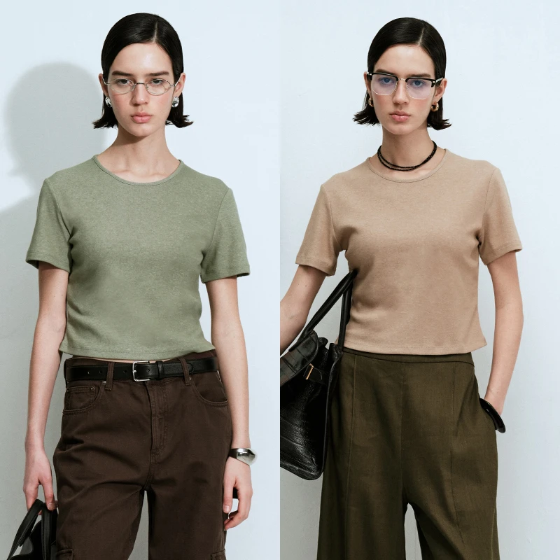 美式简约高弹显瘦舒适柔软圆领修身佰搭短袖T恤