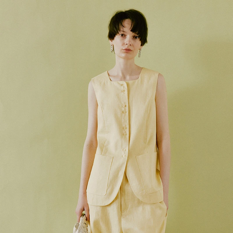 INYASAKO复古摩登法国亚麻简约西装马甲