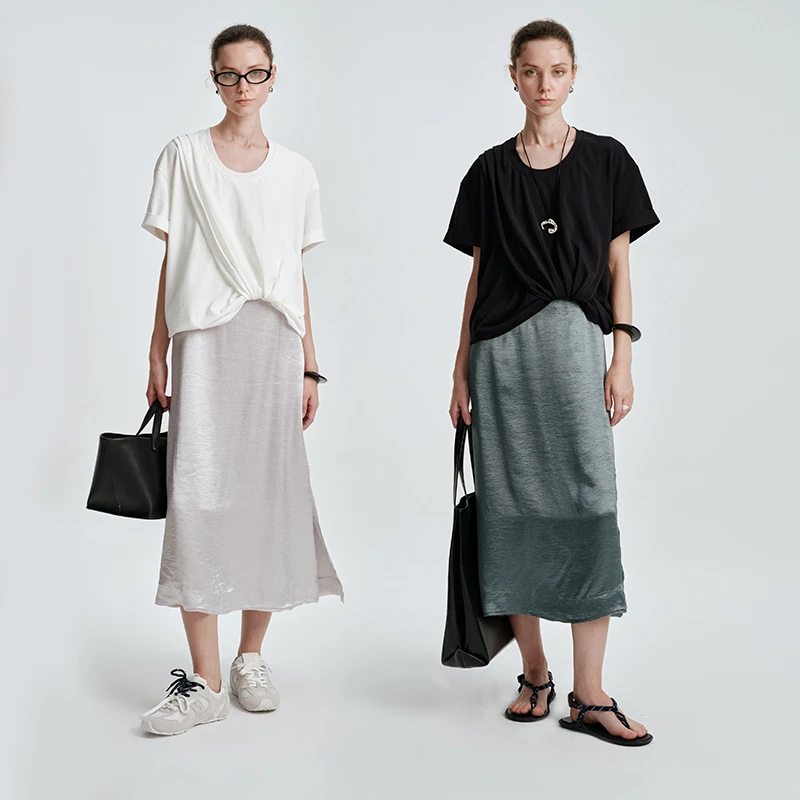 INYASAKO轻松线条设计感立体扭结精梳棉佰搭短袖连衣裙