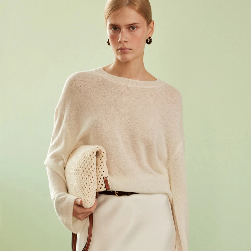 INYASAKO法式温柔奢贵精纺的羊毛圈圈纱百搭闪片针织衫