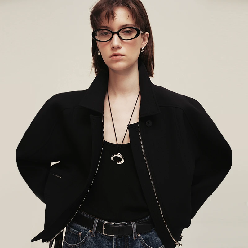 INYASAKO率性BV风澳洲初剪羊毛混纺知性小翻领夹克外套