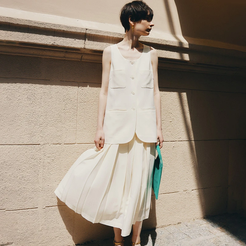 INYASAKO 法式进口醋酸面料双面肌理百褶半裙