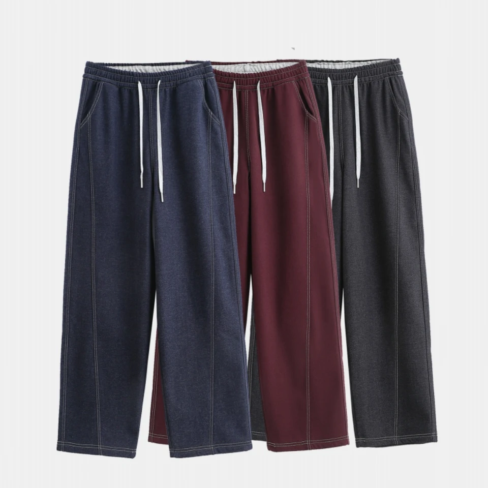 607加绒软牛仔阔腿裤休闲裤阔腿宽松弯刀裤