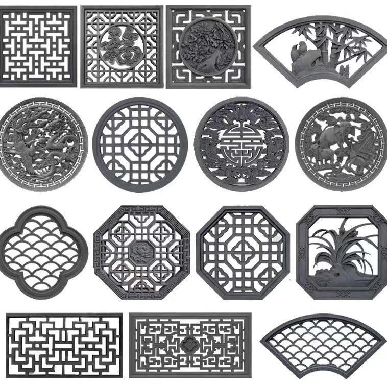 仿古中式镂空砖雕窗花扇形梅兰竹菊庭院墙面定制水泥花窗围墙装饰