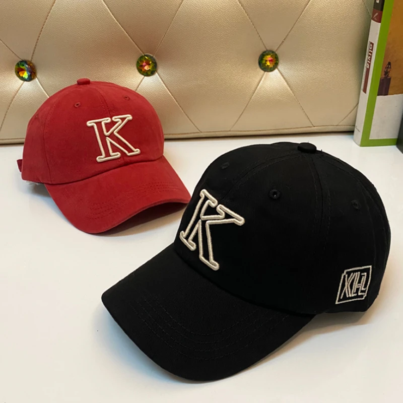 纯萃美2024新韩版K字母刺绣软顶运动棒球帽遮阳防晒鸭舌帽情侣款