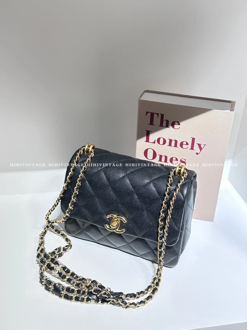 99新 Chanel/香奈儿 HIHI/黑金荔枝纹三折方胖子/4394530/一店
