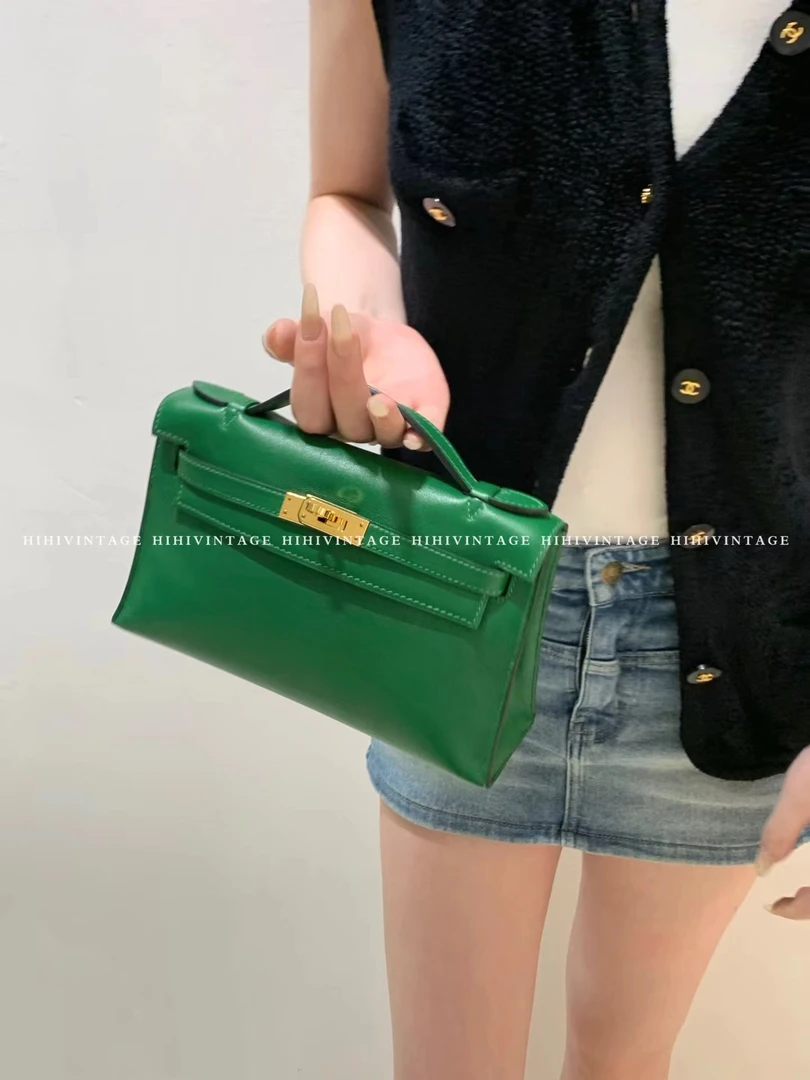 95新 Hermes/爱马仕 HIHI/竹节绿Kelly迷你一代/1434269/S/一店