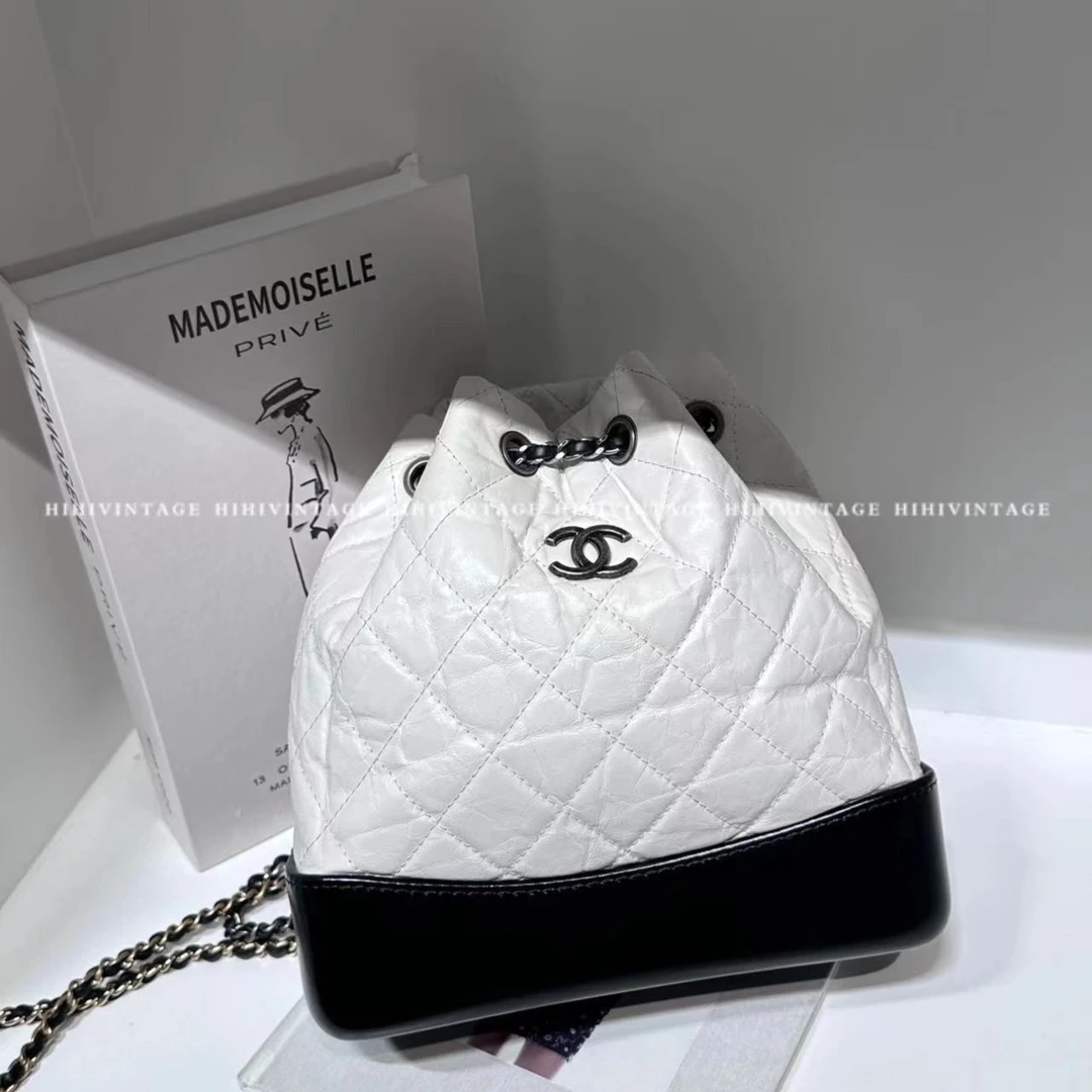 95新 Chanel/香奈儿 HIHI精选/黑白小号流浪双肩包/7338508