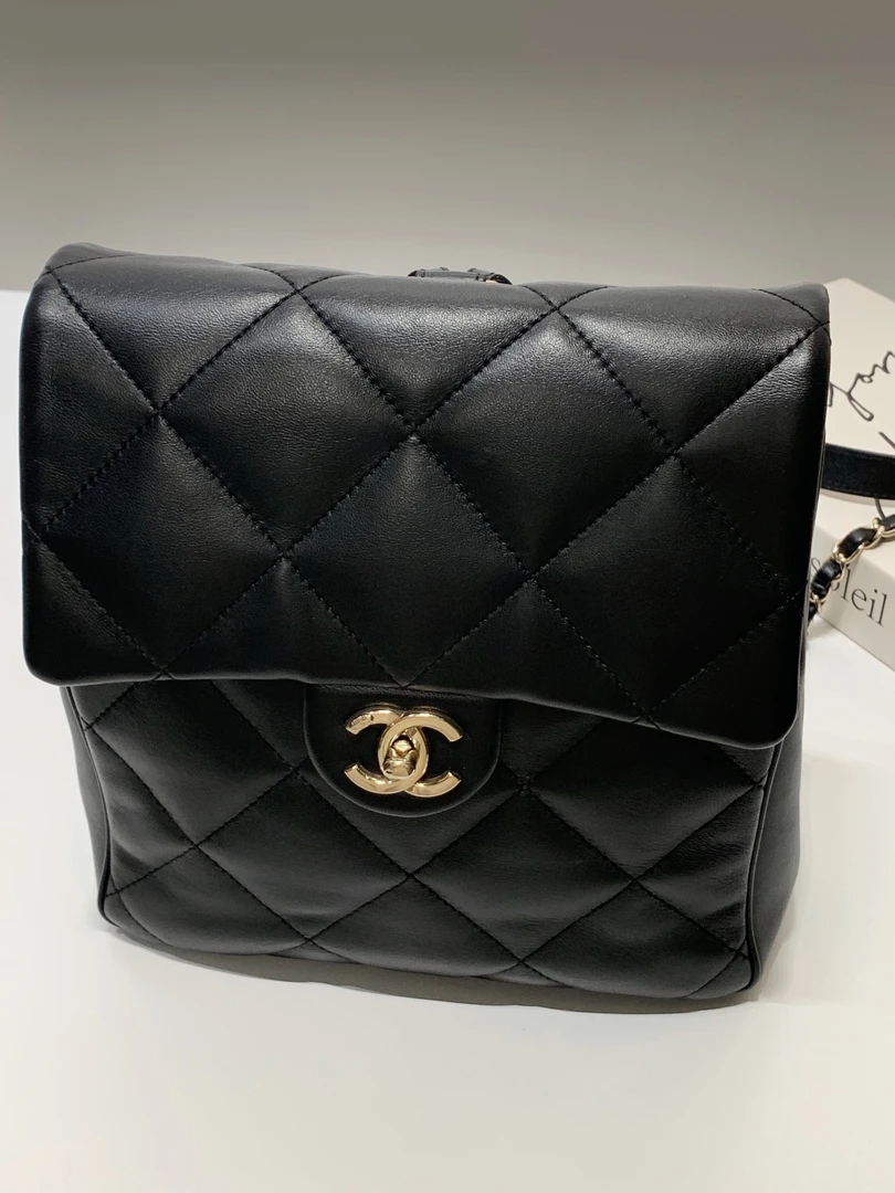99新 Chanel/香奈儿 HIHI精选/黑金菱格纹双肩包