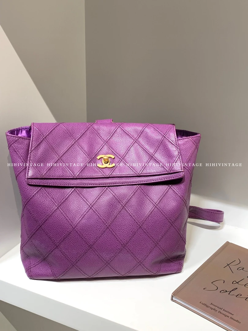 95新 Chanel/香奈儿 HIHI精选/紫金菱格纹双肩包/7045083