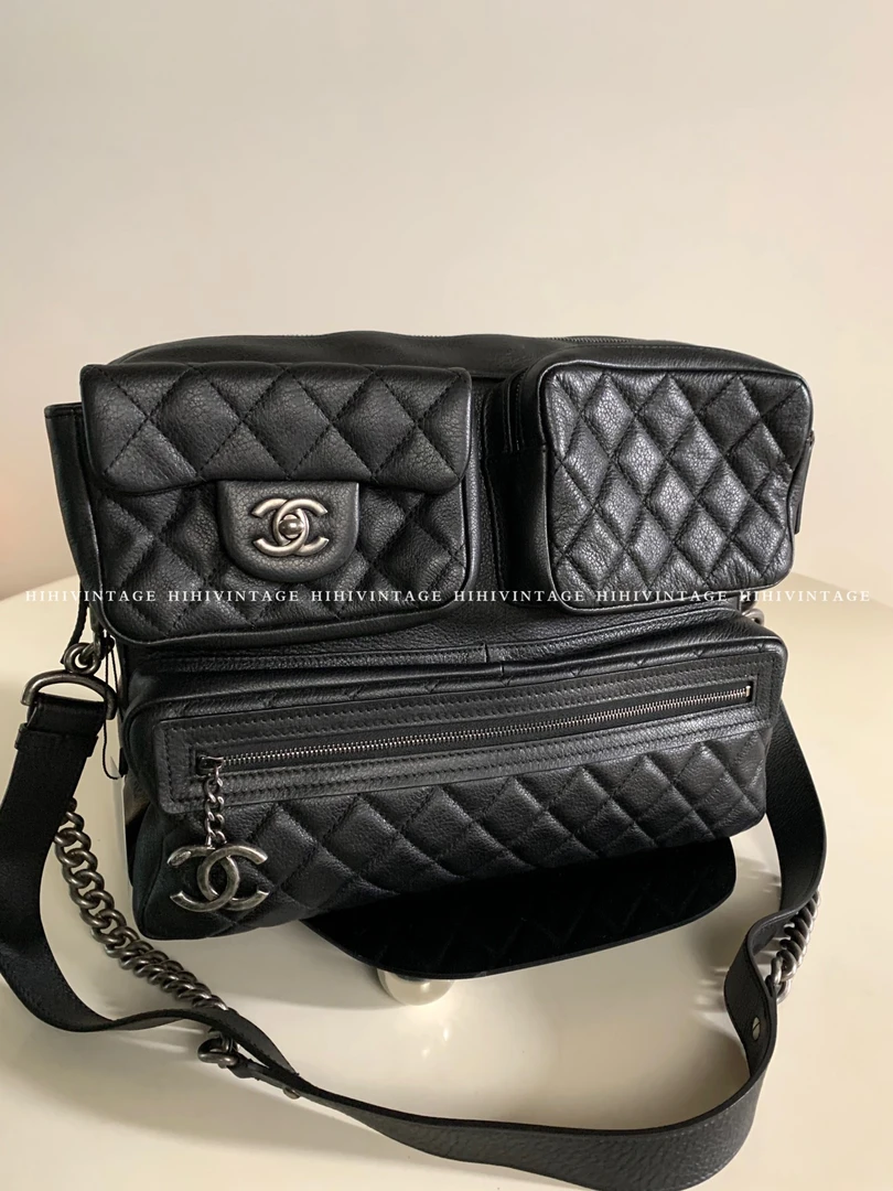 95新 Chanel/香奈儿 HIHI/Chanel 黑银机车包 22开/7692080/一店