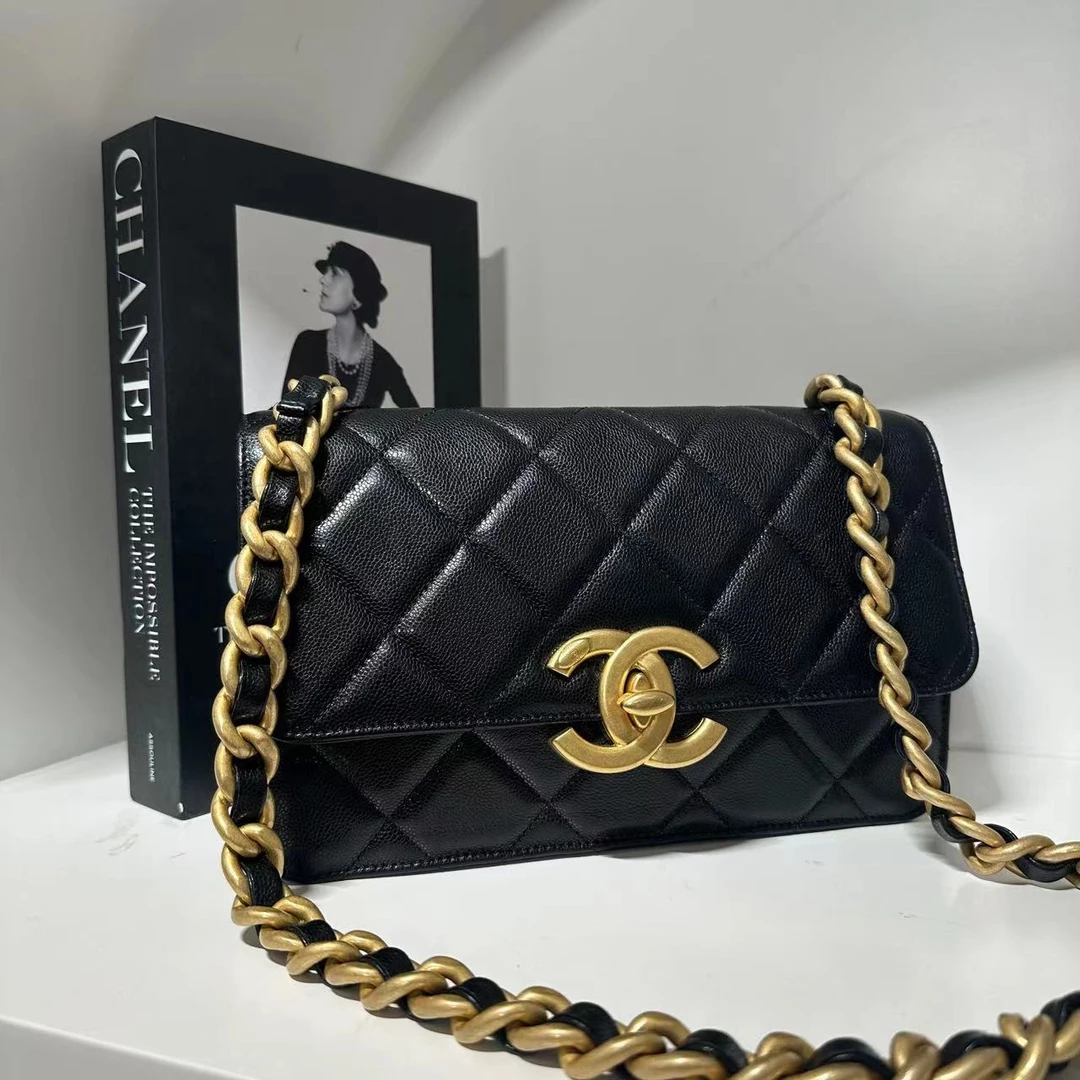 99新 Chanel/香奈儿 HIHI精选/黑金24A大logo口盖包