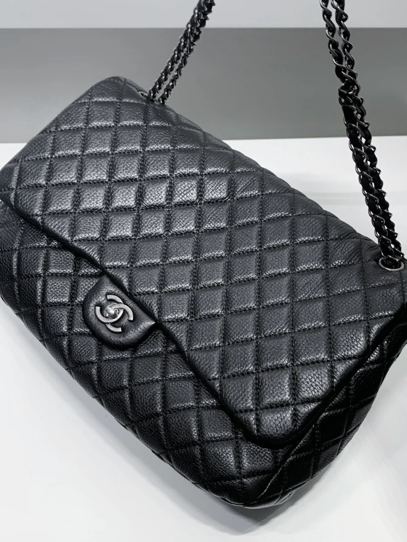 99新 Chanel/香奈儿 HIHI/黑银菱格纹机场包40XL 30开/16328096