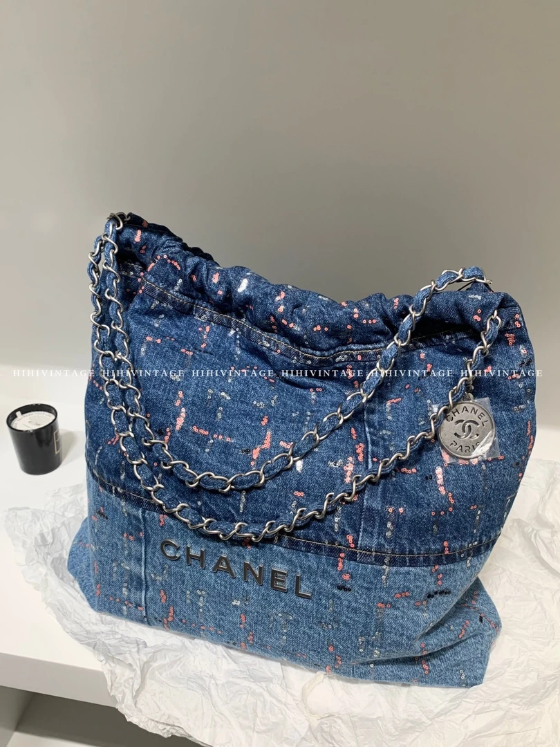 99新  HIHI/Chanel 丹宁拼接亮片中号22bag 芯片款/