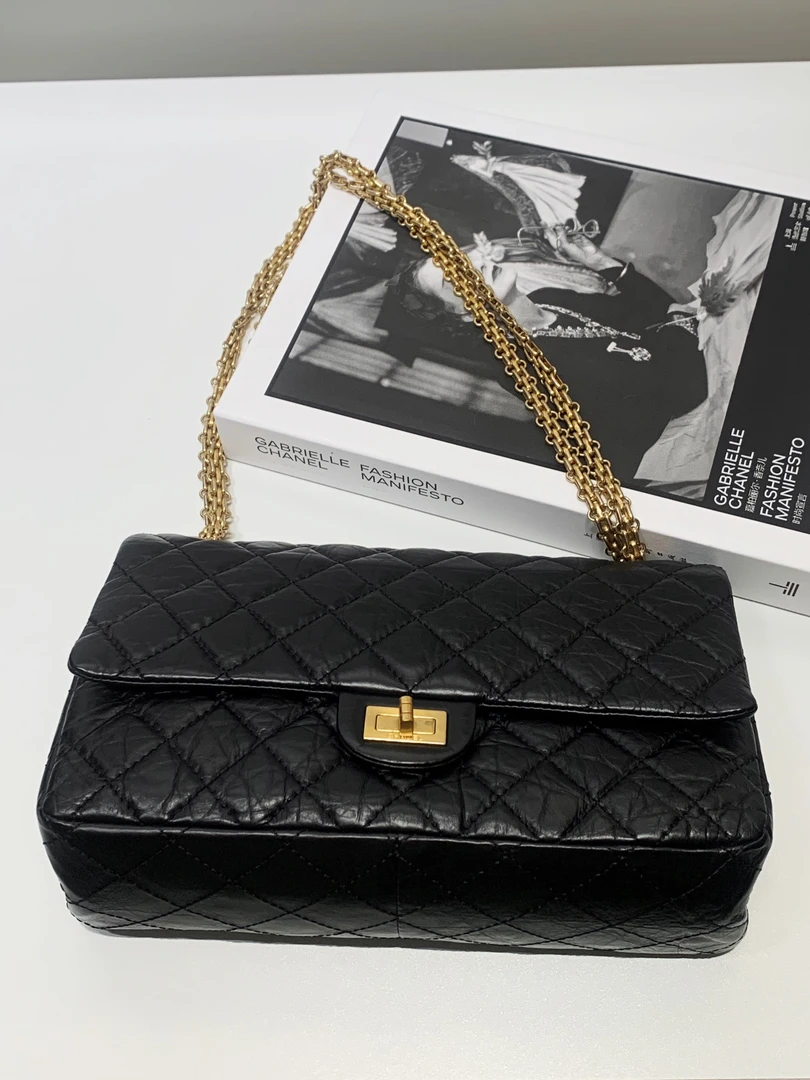 95新 Chanel/香奈儿 HIHI/CHANEL 黑金2.55 中号 单肩包/一店