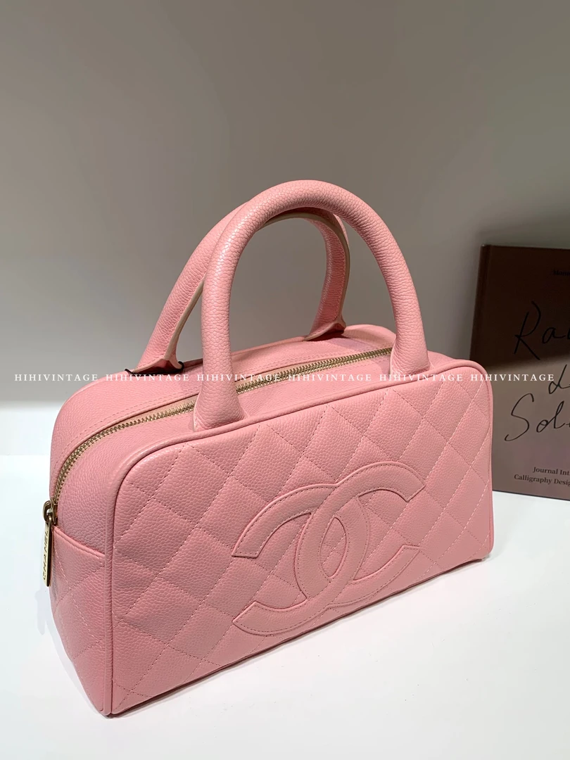 95新 Chanel/香奈儿 HIHI/粉色荔枝纹保龄球小号9开15055119