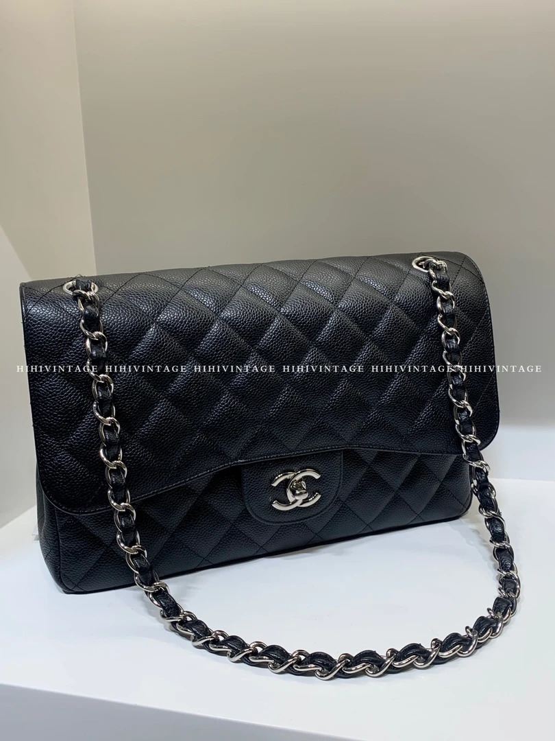 95新 Chanel/香奈儿 HIHI精选/黑银荔枝纹Jumbo