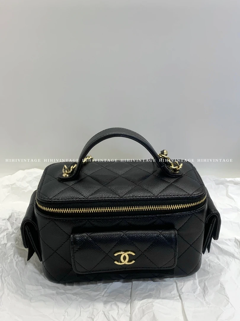 99新 Chanel/香奈儿 HIHI/黑金荔枝纹手柄cargo盒子包 /10266625