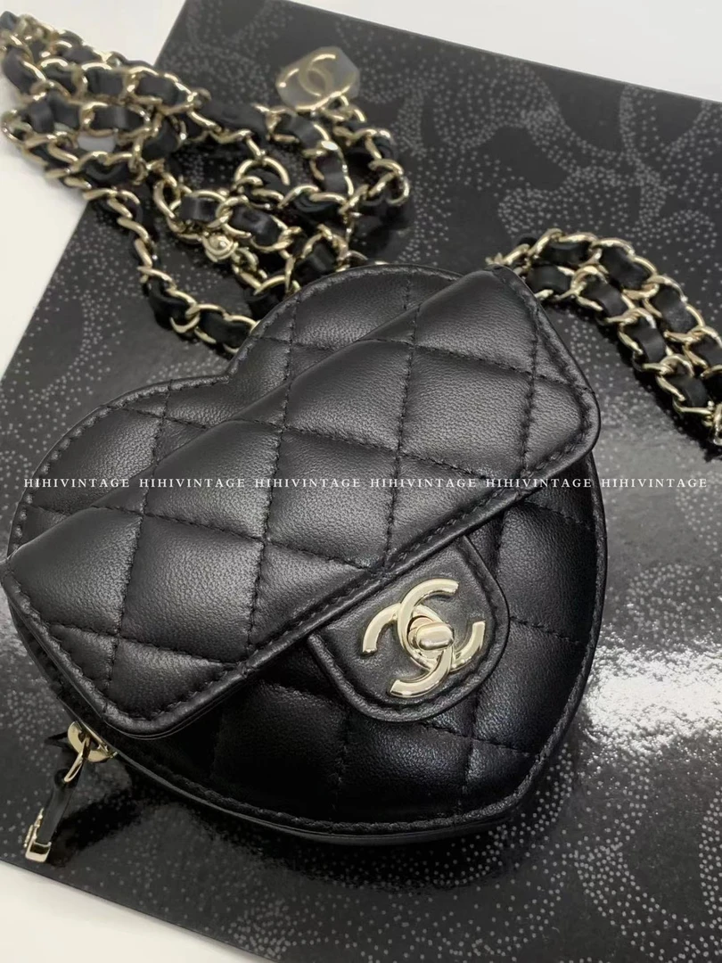 全新未使用 Chanel/香奈儿 HIHI/爱心黑金腰包32开2307789/SS