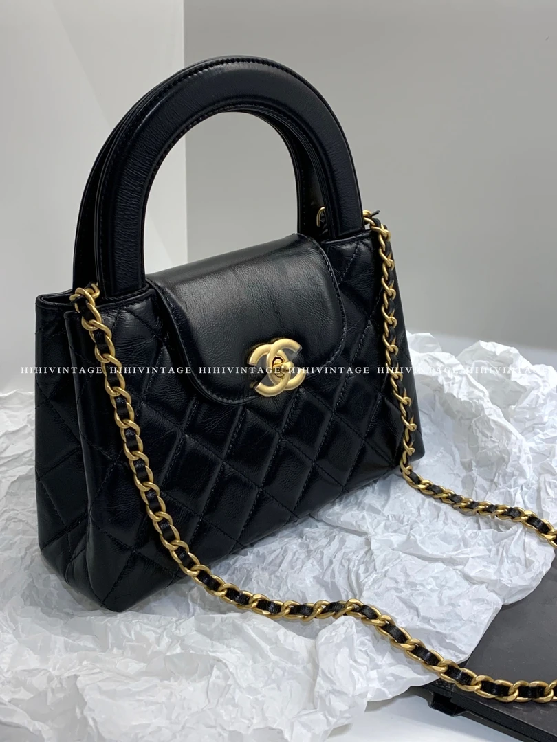 全新未使用 Chanel/香奈儿 HIHI/黑金油蜡单肩手提Kelly大号