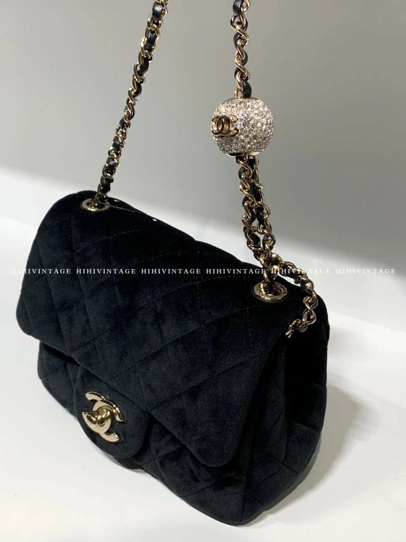 99新 Chanel/香奈儿 HIHI精选/Chanel黑金丝绒钻球大mini