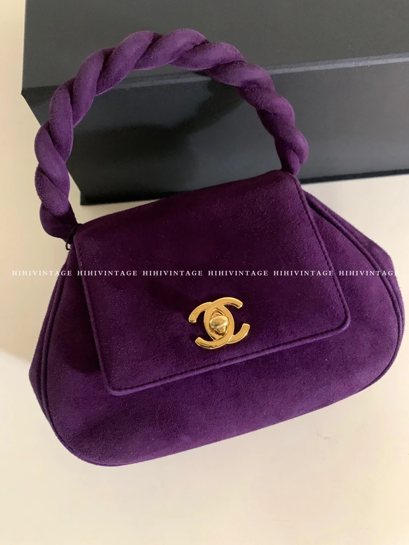 95新 Chanel/香奈儿 HIHI/紫金绒面麻花手柄元宝包4开/8199911/JL