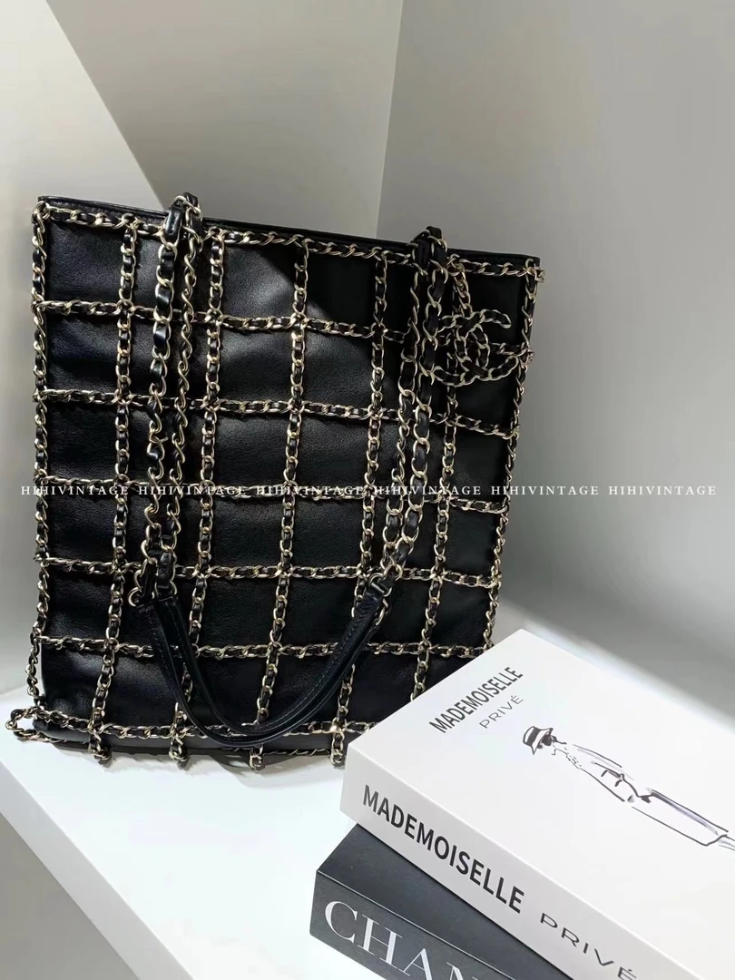 99新 Chanel/香奈儿 HIHI精选/Chanel 20C黑色羊皮网格链条托特包