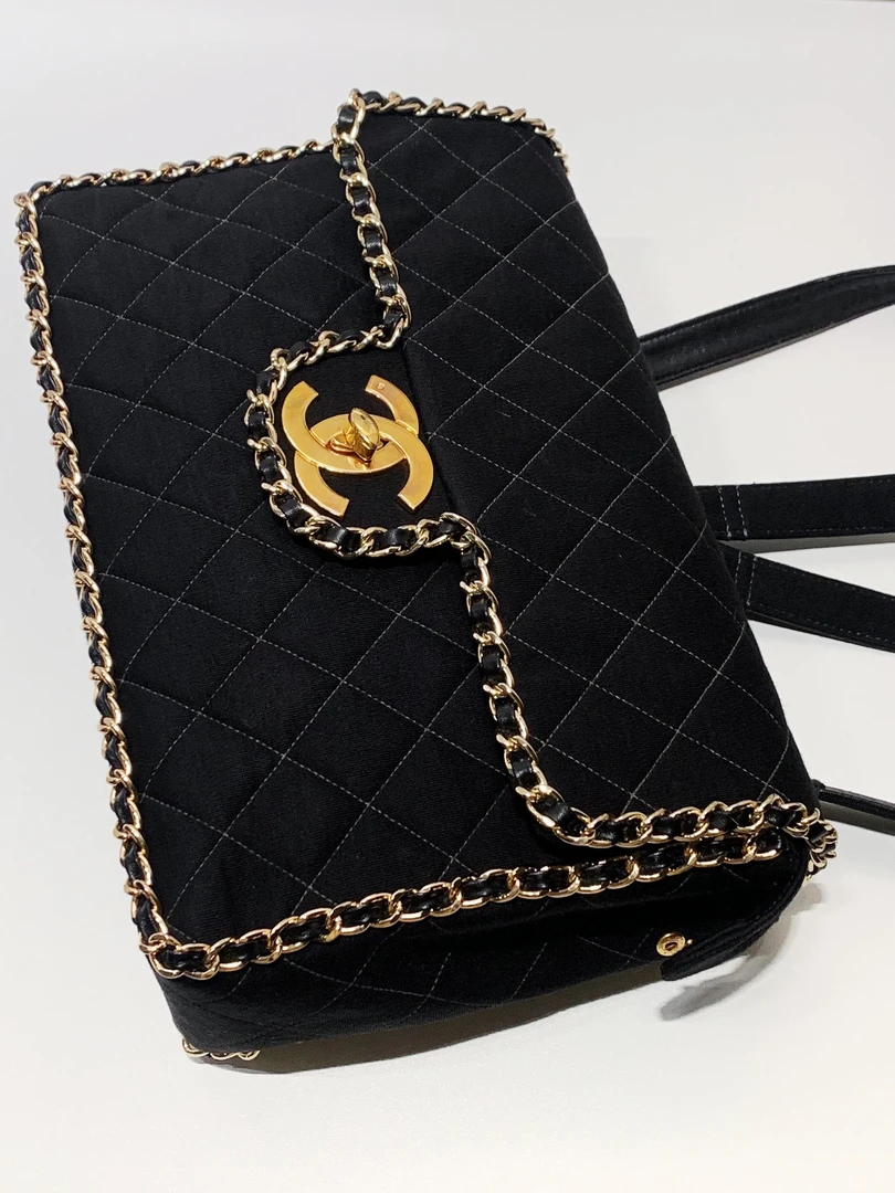 95新 Chanel/香奈儿 HIHI精选/黑金滚边皮穿链中古贝嫂双肩包3开
