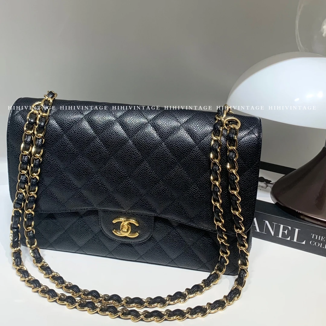 95新 Chanel/香奈儿 HIHI精选/黑金荔枝纹Jumbo单肩包/7270453