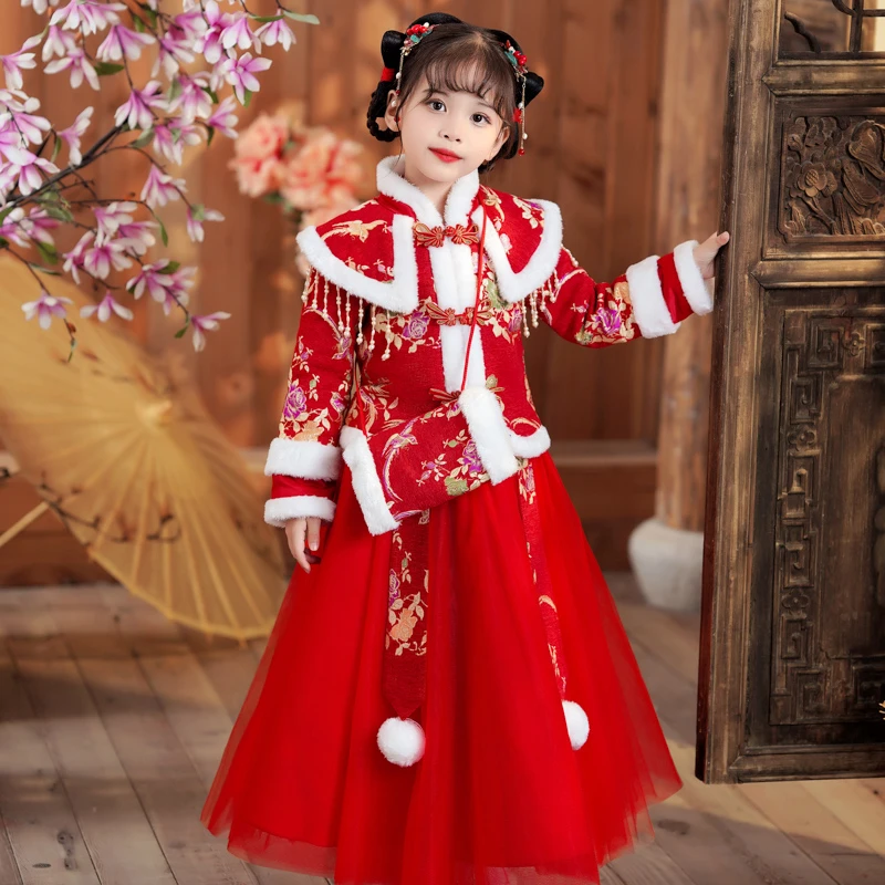 2242汉服女童冬装2025新款儿童冬季唐装加绒加厚新年拜年服冬款