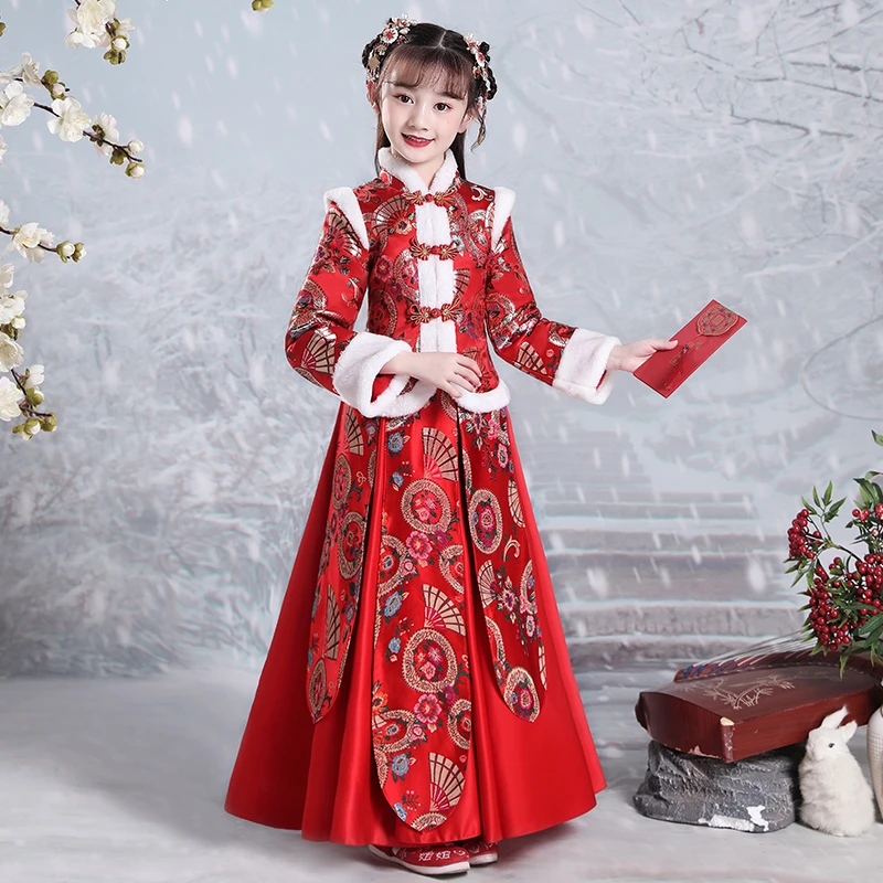 女童汉服冬装2025新款儿童中国风过年唐装冬季加绒冬款古风拜年服