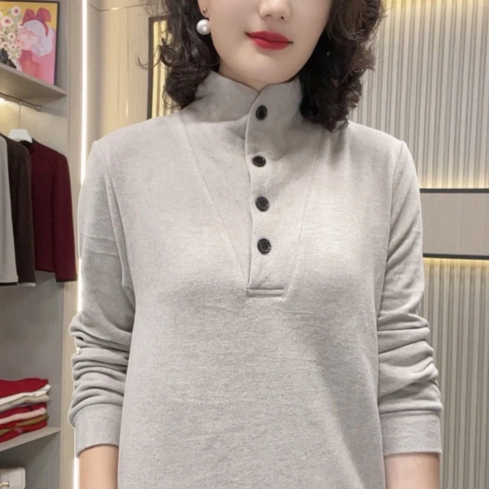 秋冬洋气双面奥绒柔软亲肤保暖加绒翻领打底衫两种穿法