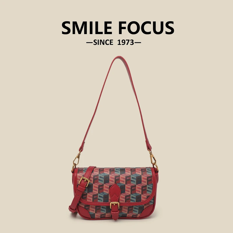 SMILE FOCUS微笑新款重工链条马鞍包SF-2162魔方红