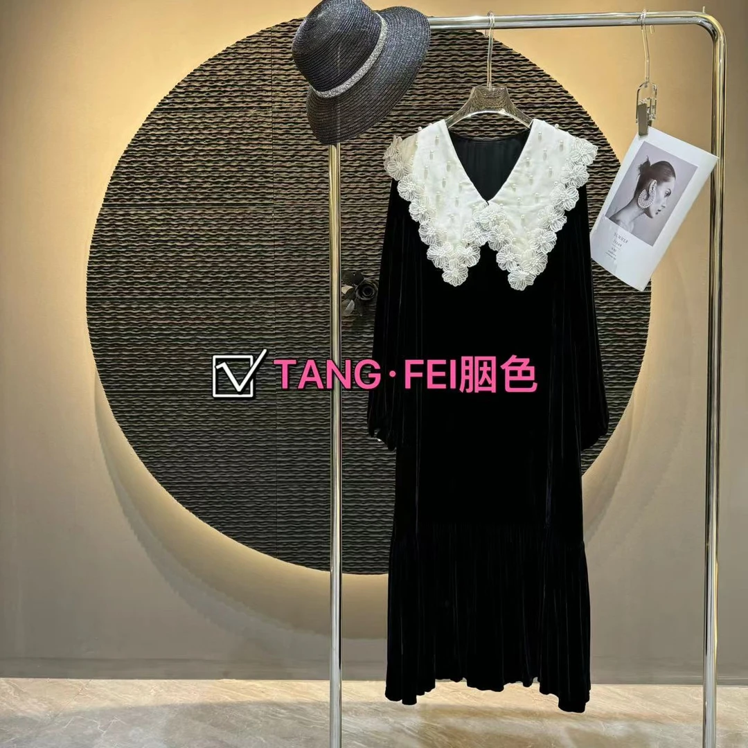 TANG-FEI胭色 YS0006减龄黑白撞色娃娃领长裙