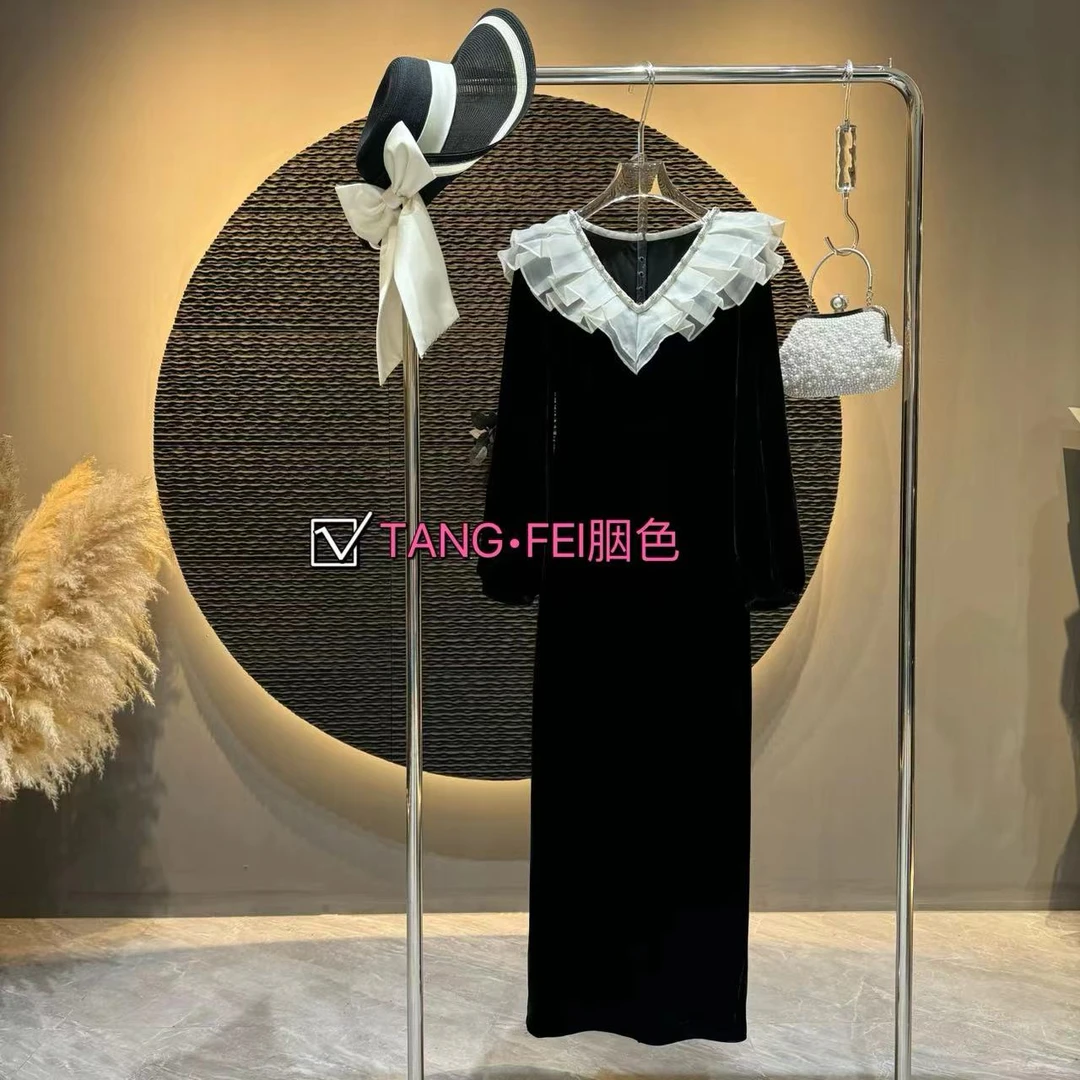 TANG-FEI胭色【苍穹】TF0034 气质荷叶领收腰显瘦长裙